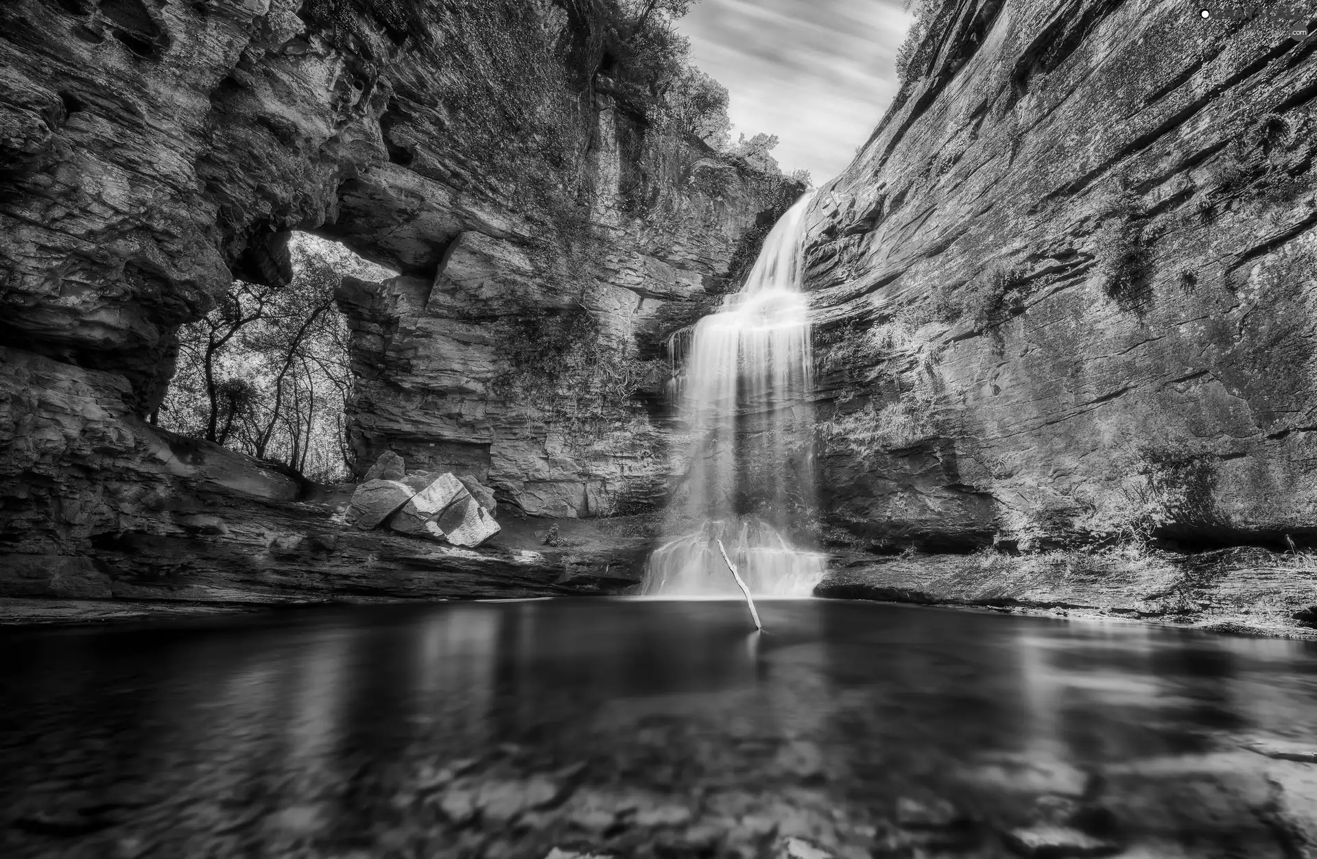 waterfall, VEGETATION, River, rocks