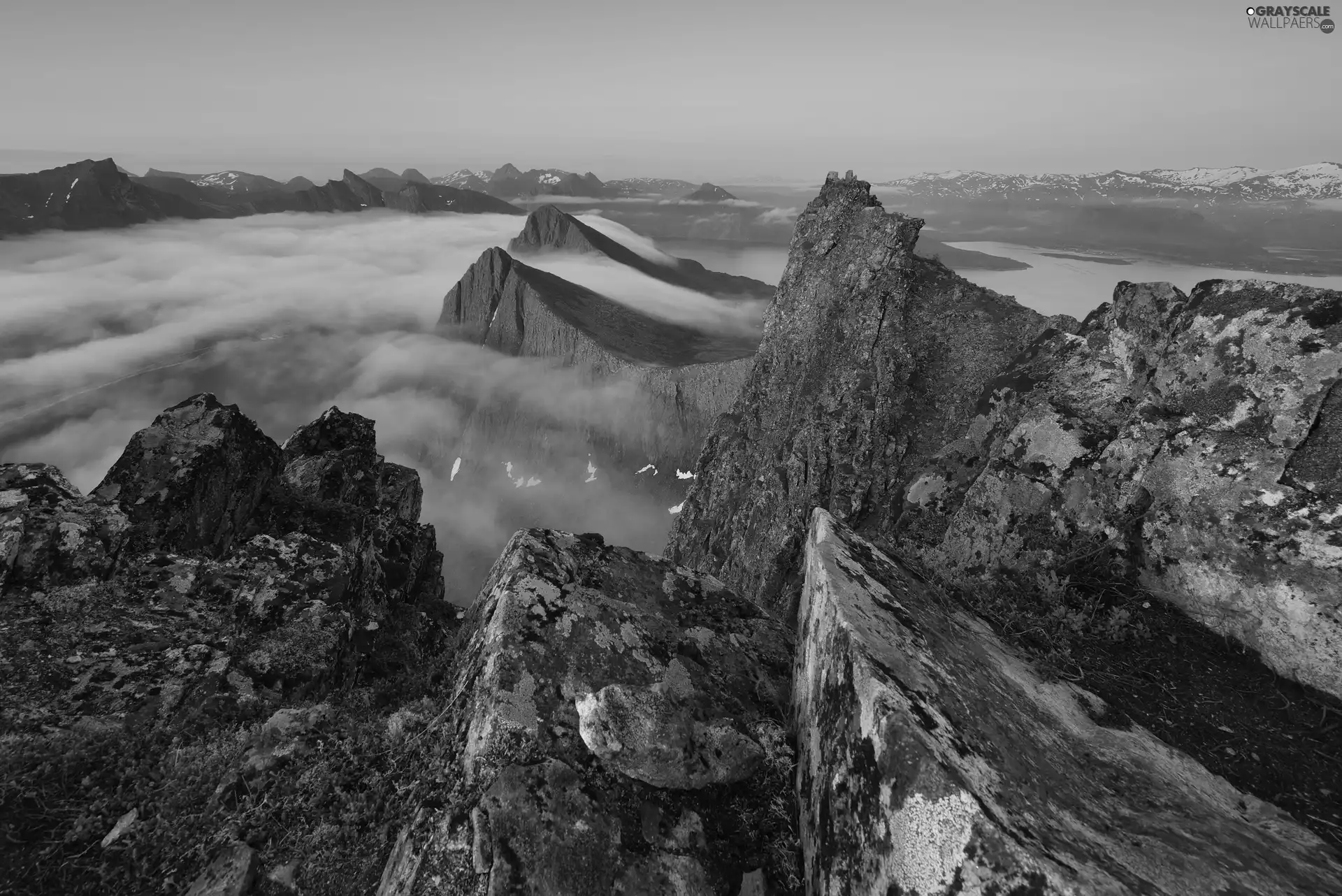 Senja Island, Norway, rocks, Fog, Mountains