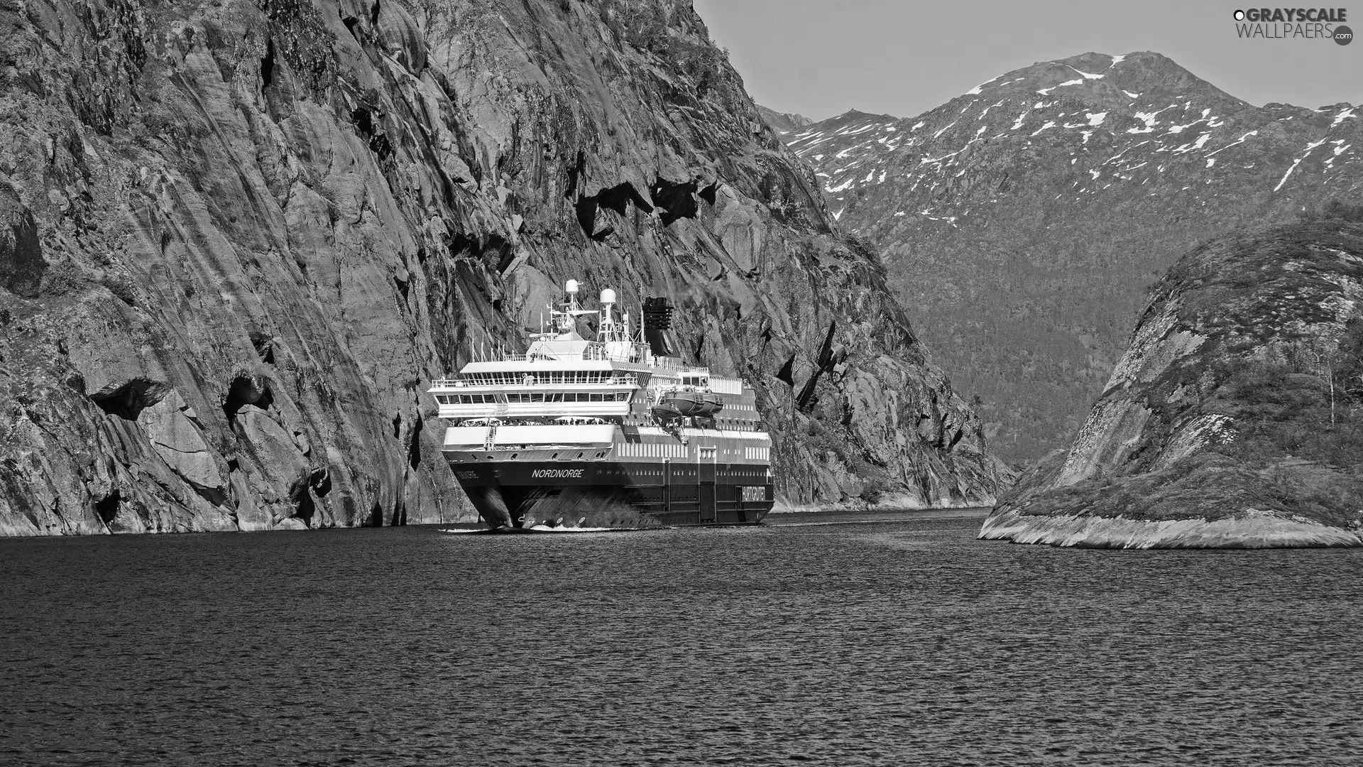 rocks, Norway, sea, Mountains, Ship