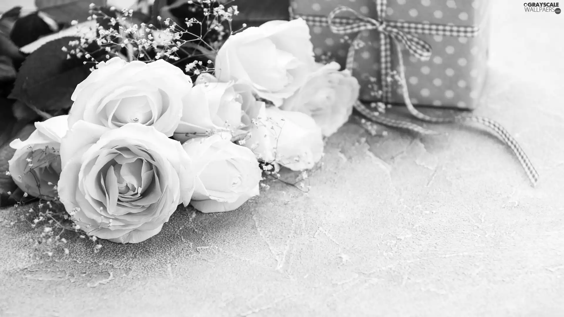 bouquet, Present, ribbon, roses