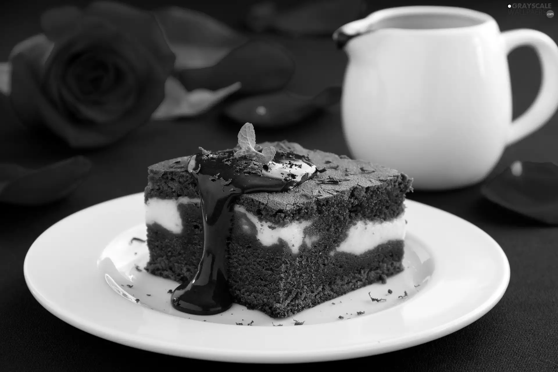 cake, mug, roses, plate