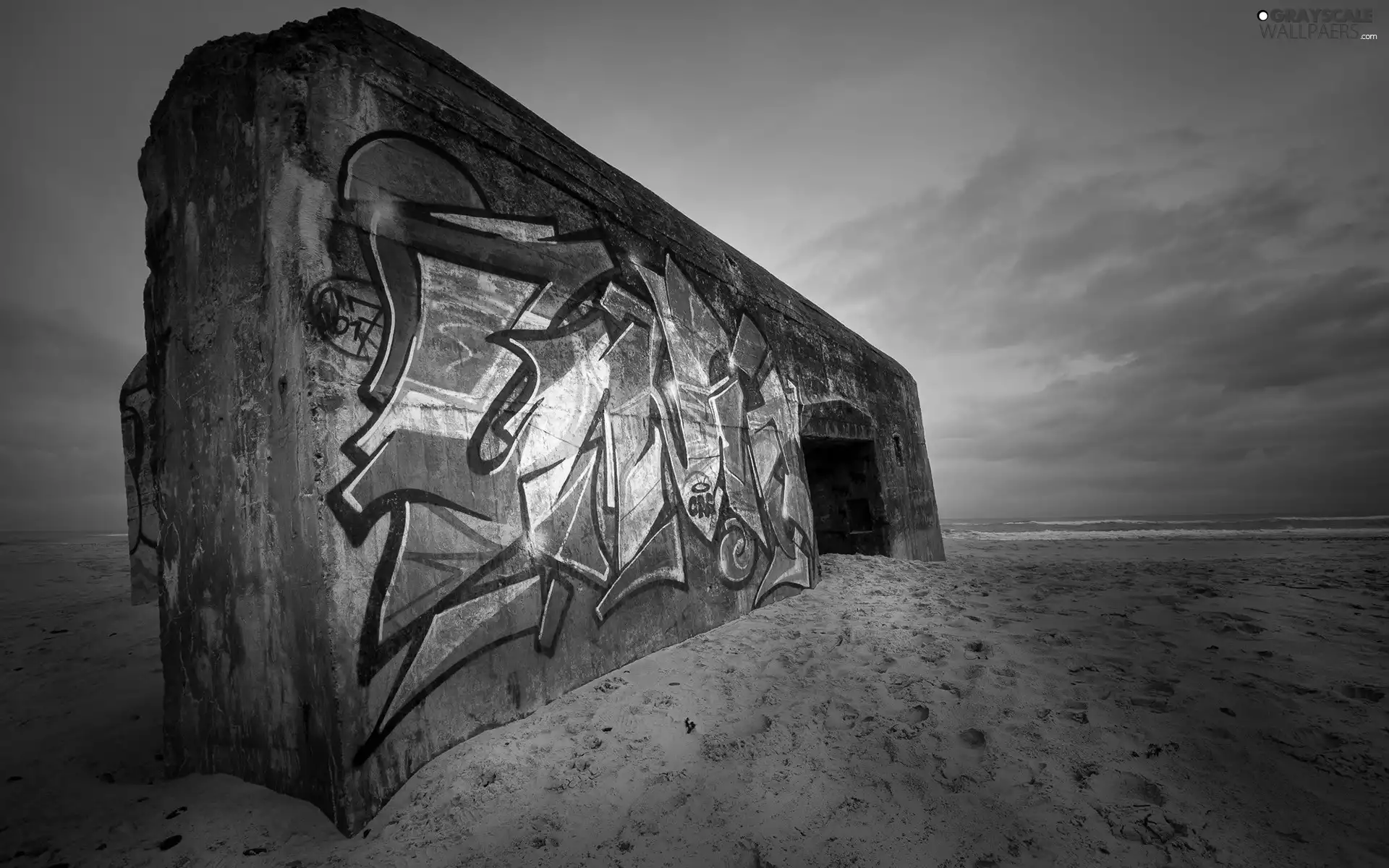 block, Beaches, Graffiti, sea, wall, concrete