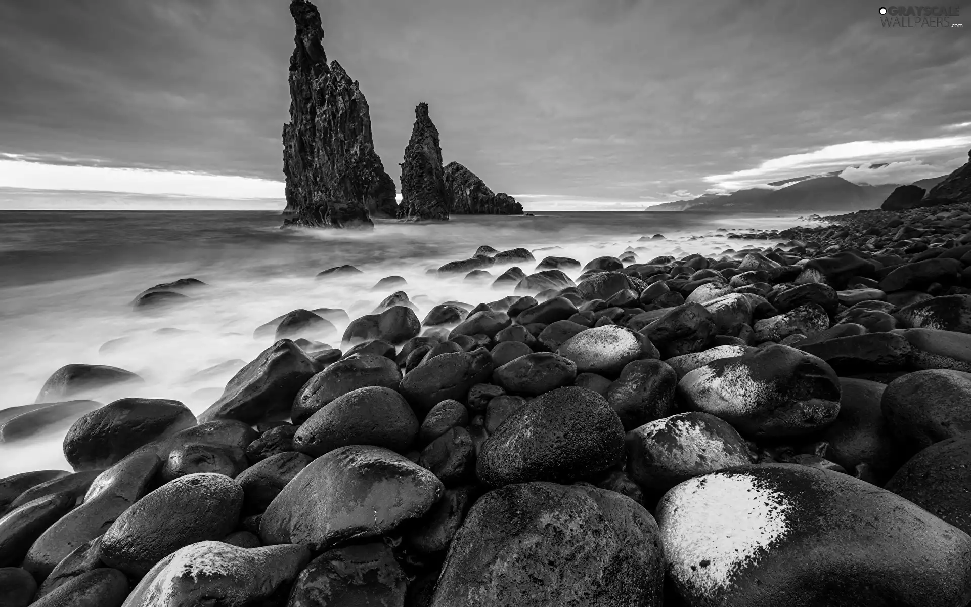 Rocks, sea, Stones, Moss, Coast