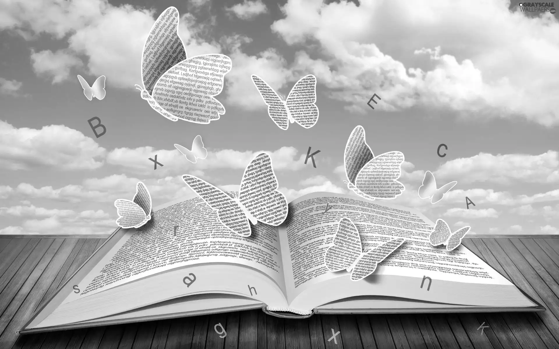 Sky, graphics, butterfly, letters, Book