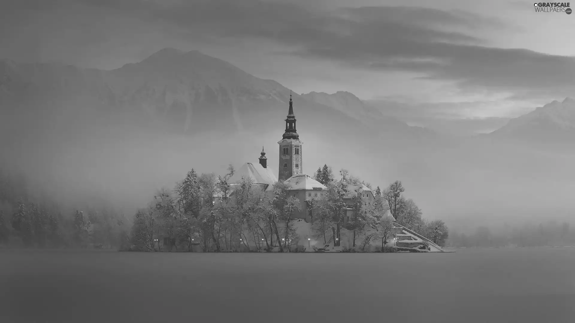 Church, Mountains, Slovenia, Fog