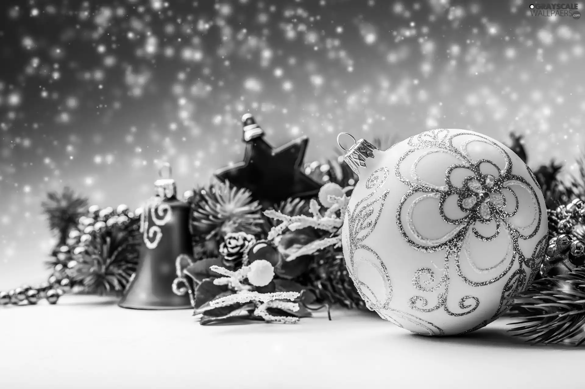 baubles, decoration, snow, blur, Twigs, Christmas