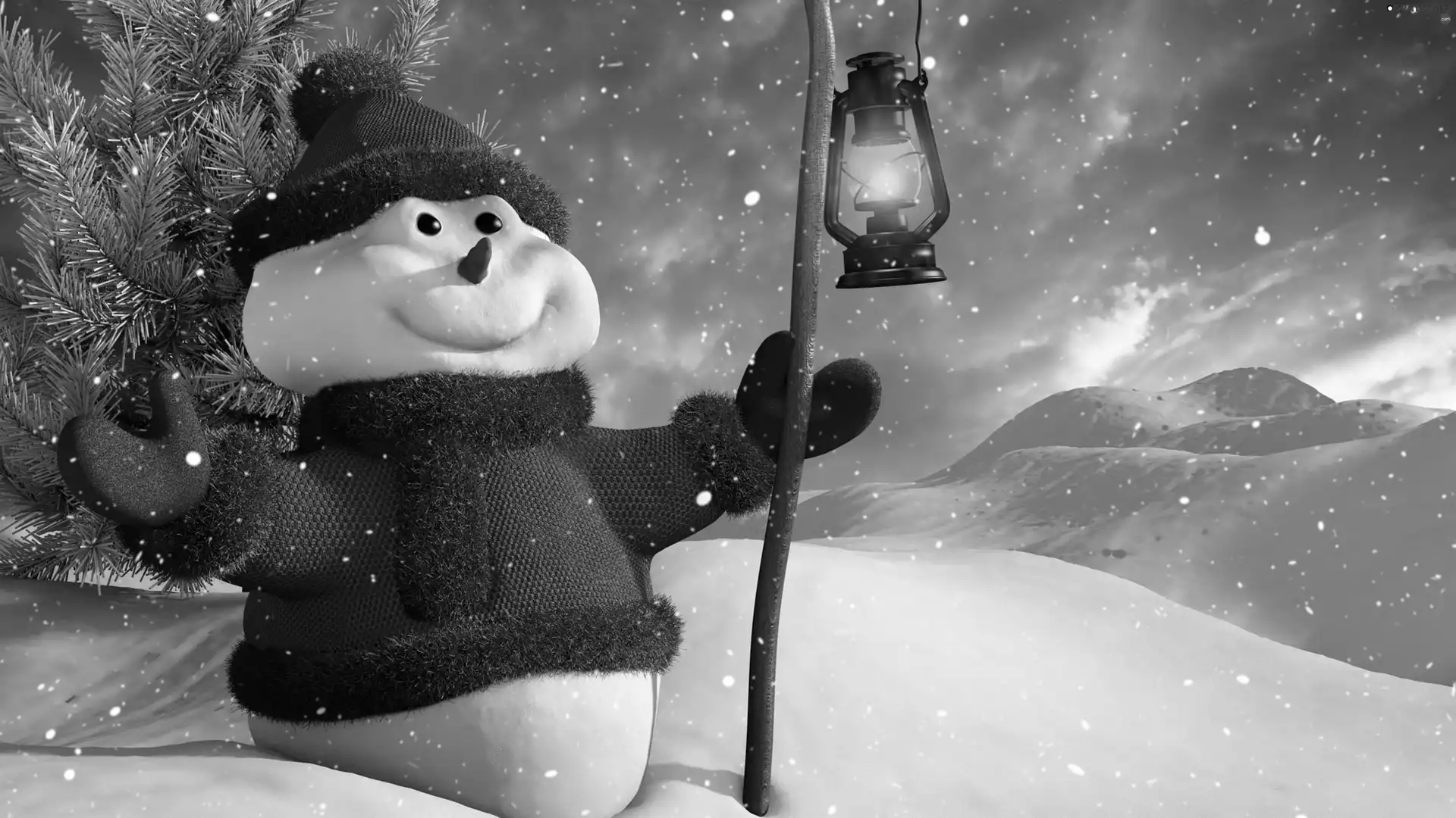 Lamp, snow, clothes, lantern, Snowman
