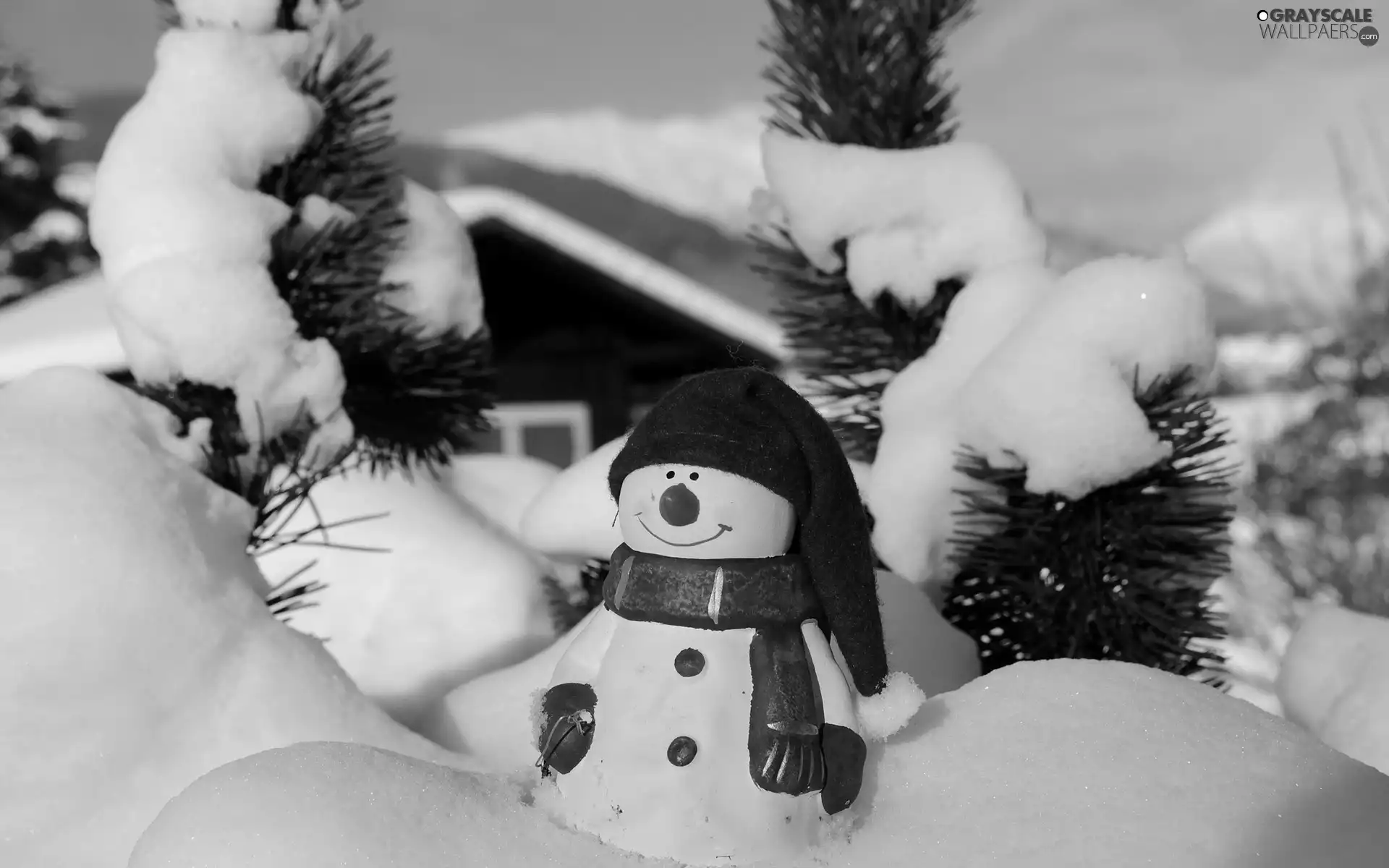 house, snow, Snowman, Christmas