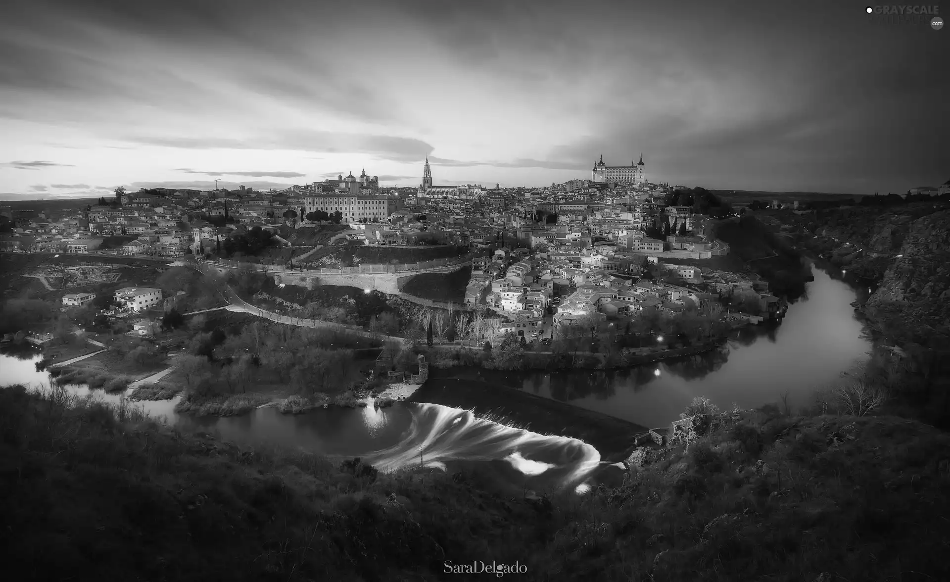 light, Town, Toledo, Spain, Tag River, Houses