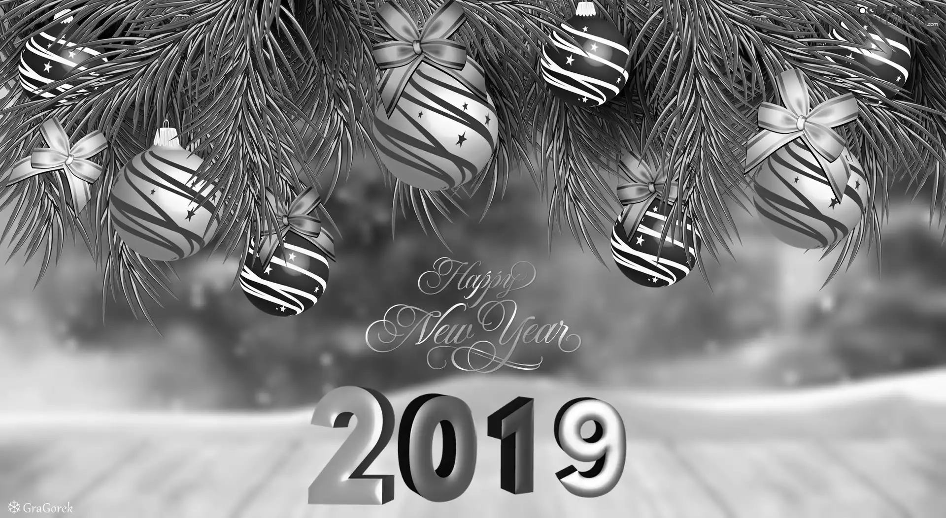 baubles, New Year, spruce, graphics, Twigs, 2019