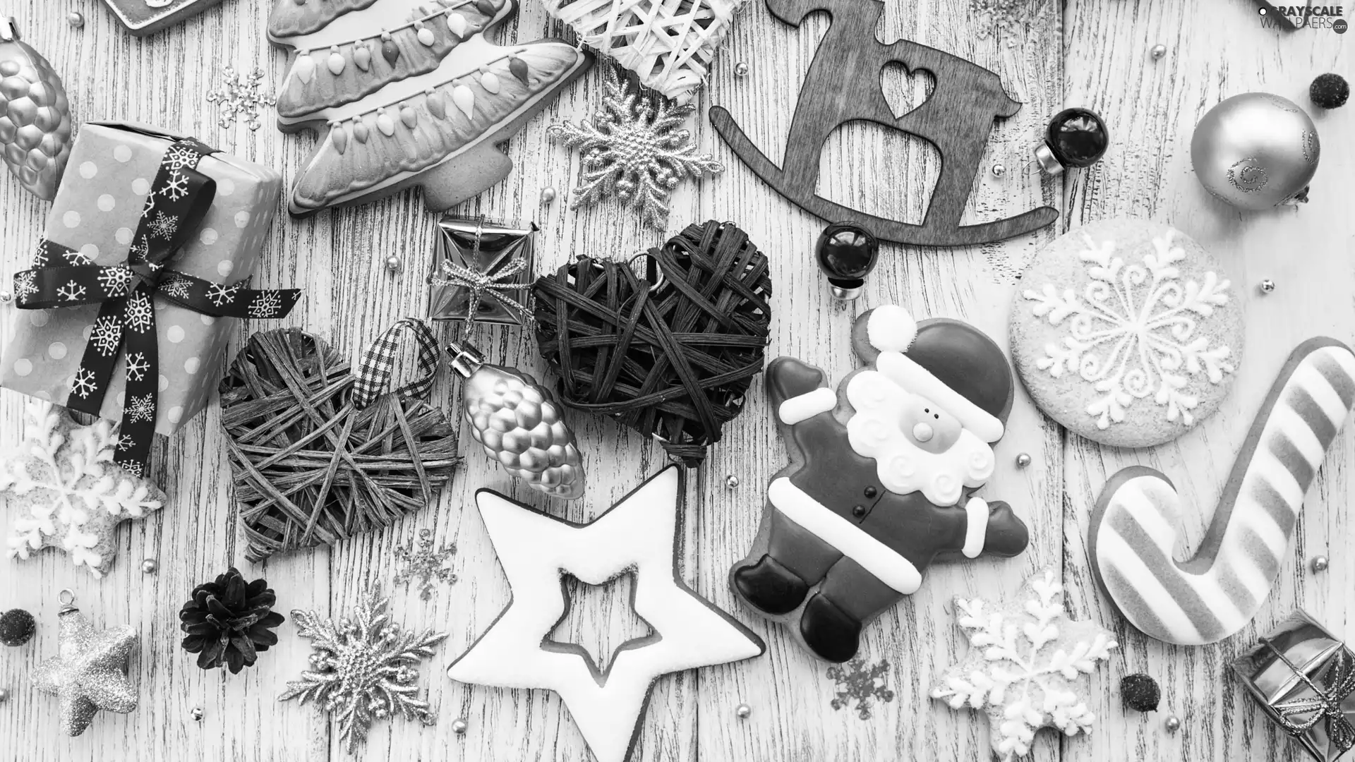ginger, Christmas, baubles, Stars, hearts, ornamentation