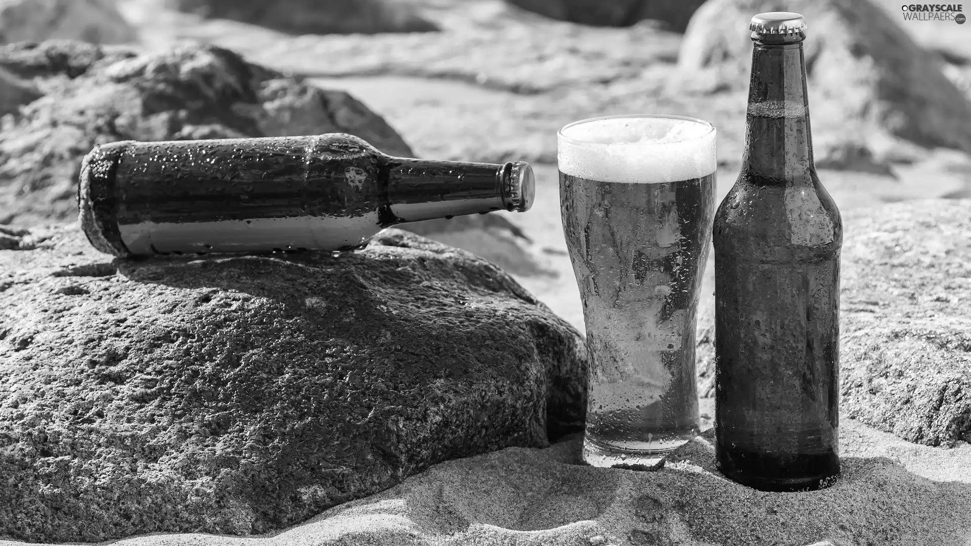 Stones, Sand, Bottles, cup, Beer