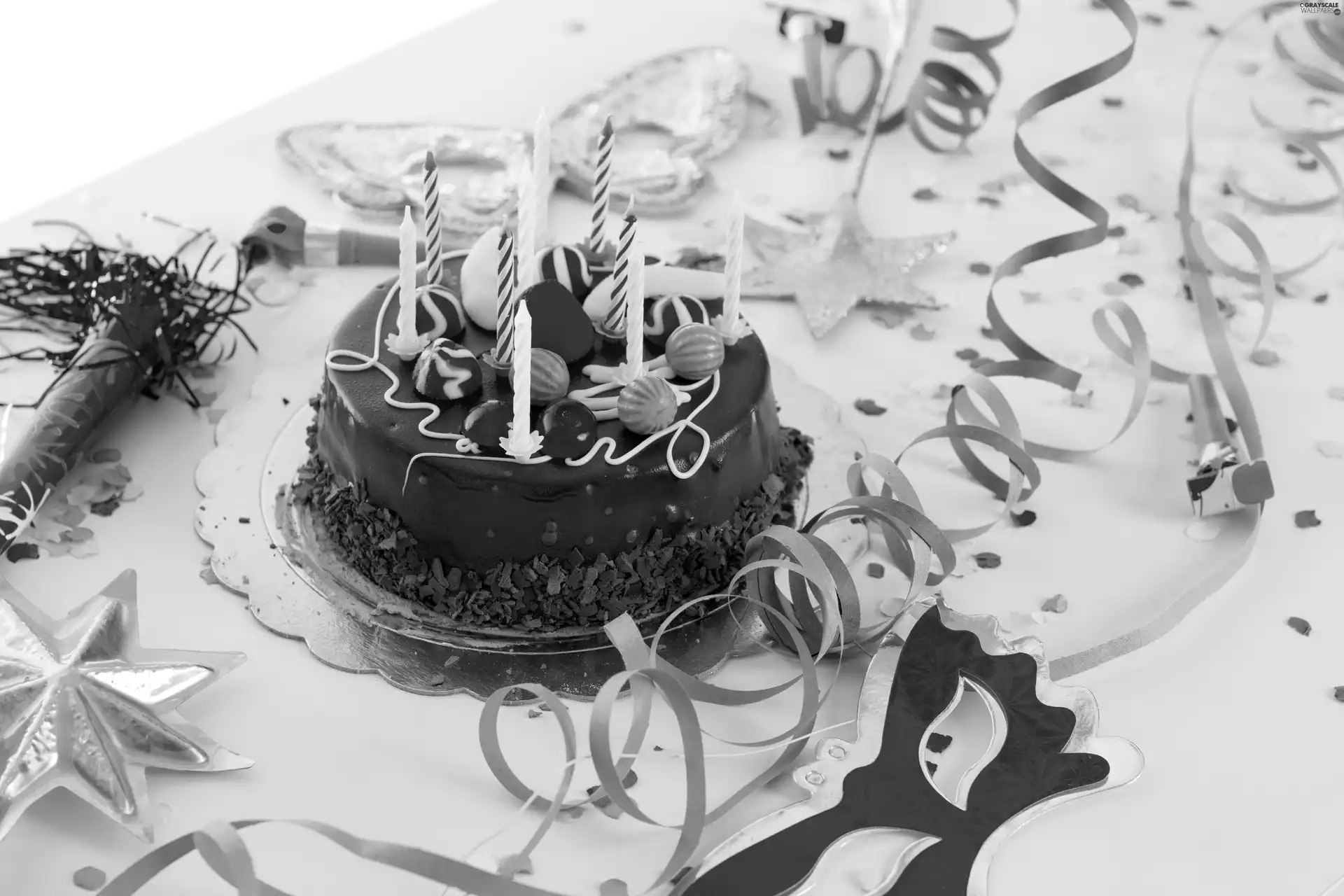 birthday, candles, streamers, Cake