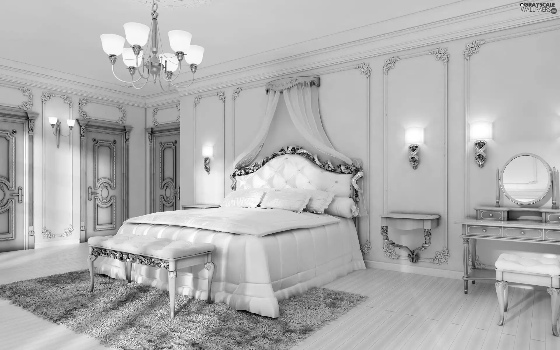 White Bed, overlay, Stylish, White, Bedroom
