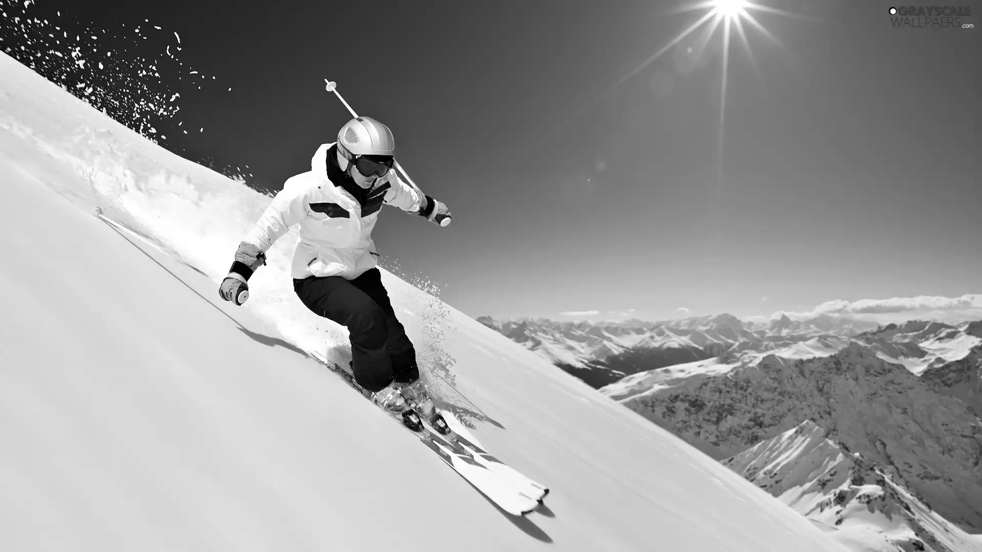 Hill-side, player, sun, skis