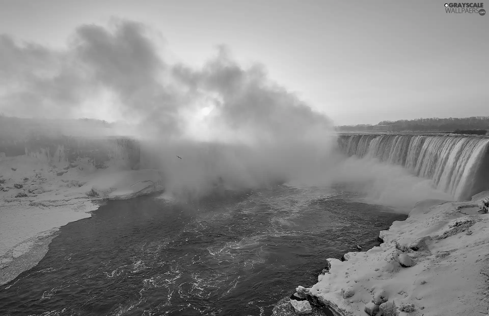 clouds, winter, Ontario Province, Canada, Niagara Falls, Sunrise