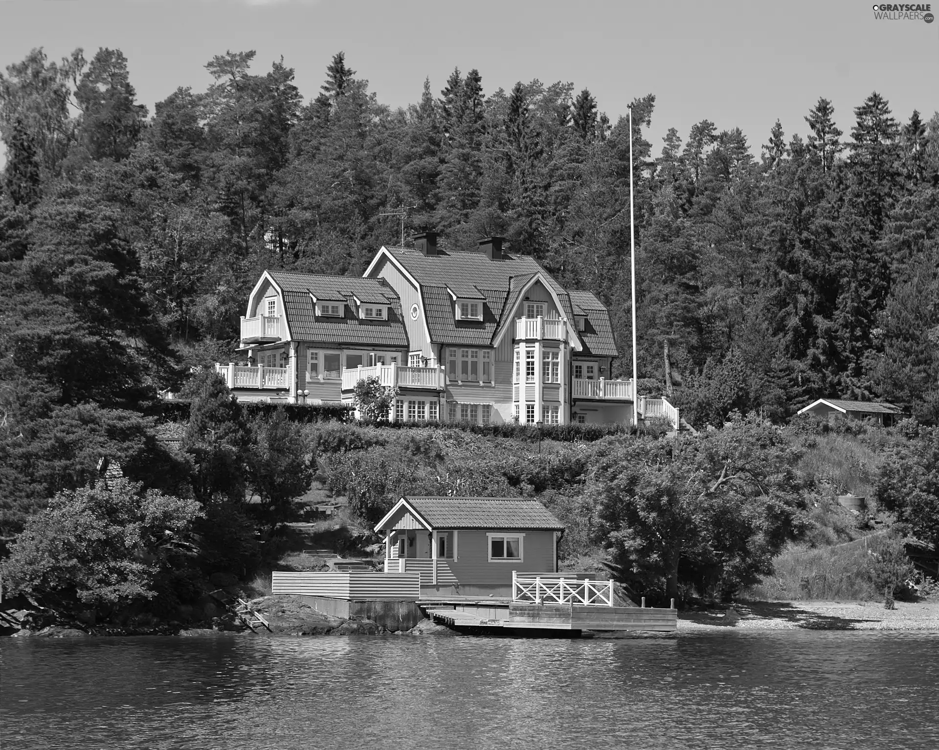 house, River, Sweden, forest