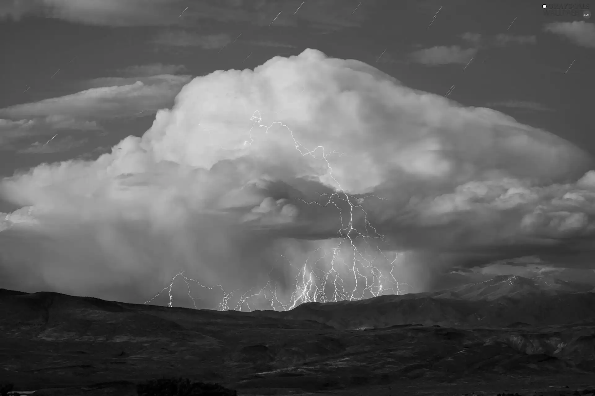 Storm, clouds, The Hills, thunderbolt