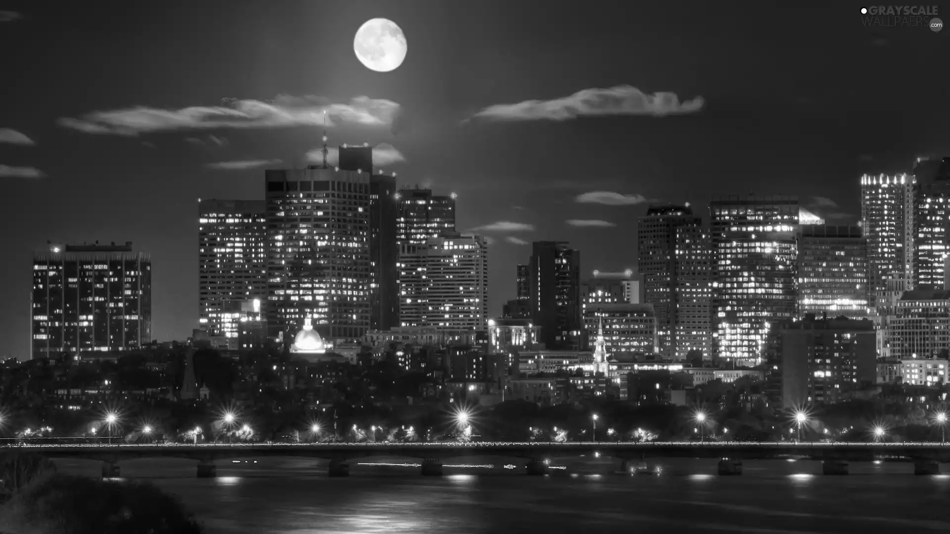 buildings, Vancouver, town, moon, panorama, Canada