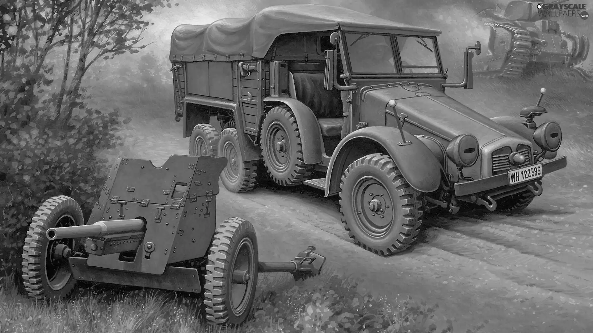 trees, viewes, Military truck, Way, Automobile