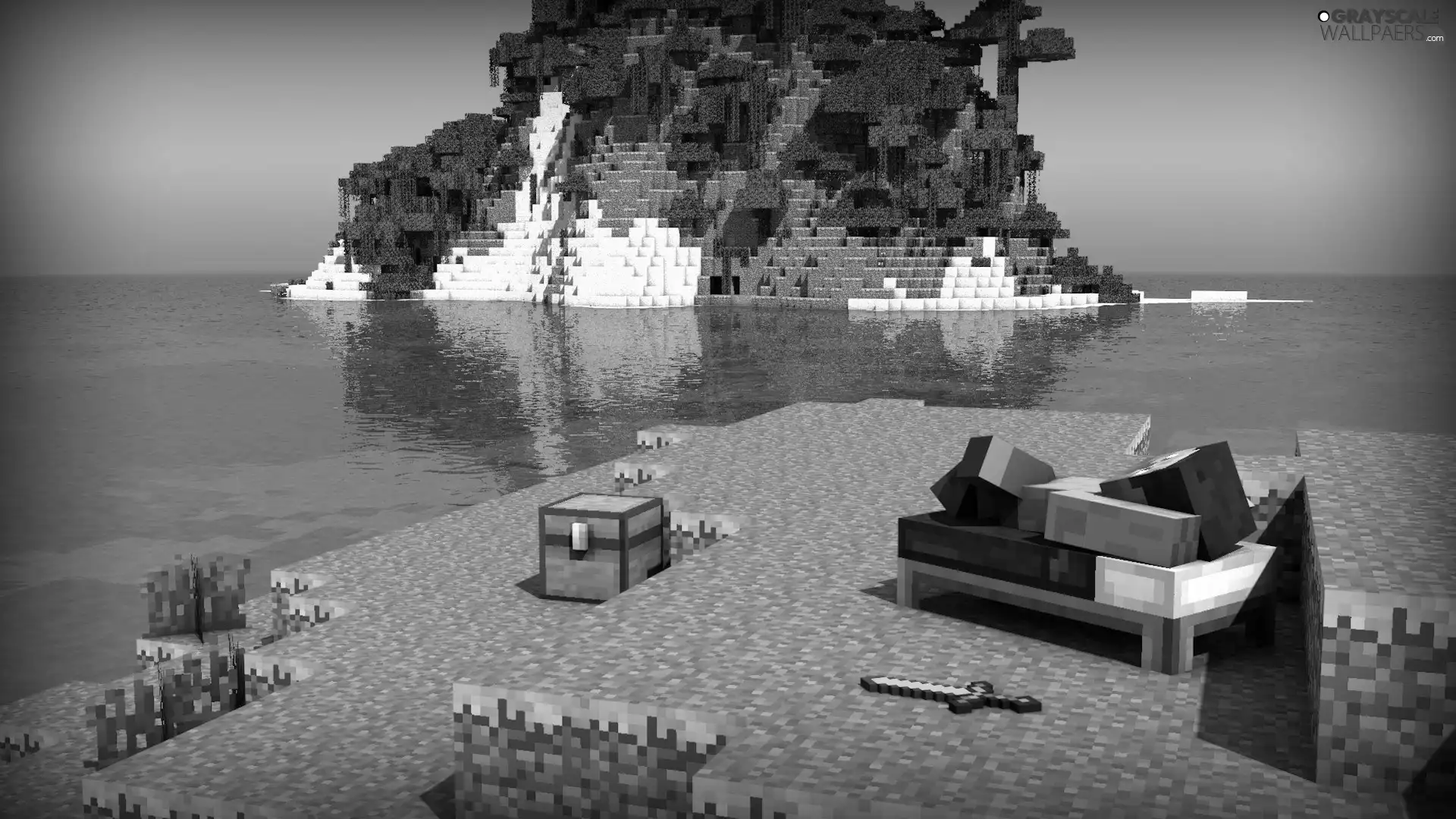 Island, Minecraft, trees, viewes, box, Human