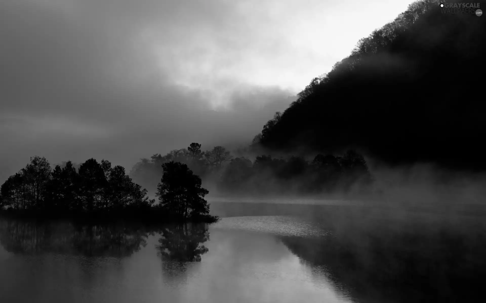 twilight, lake, Fog