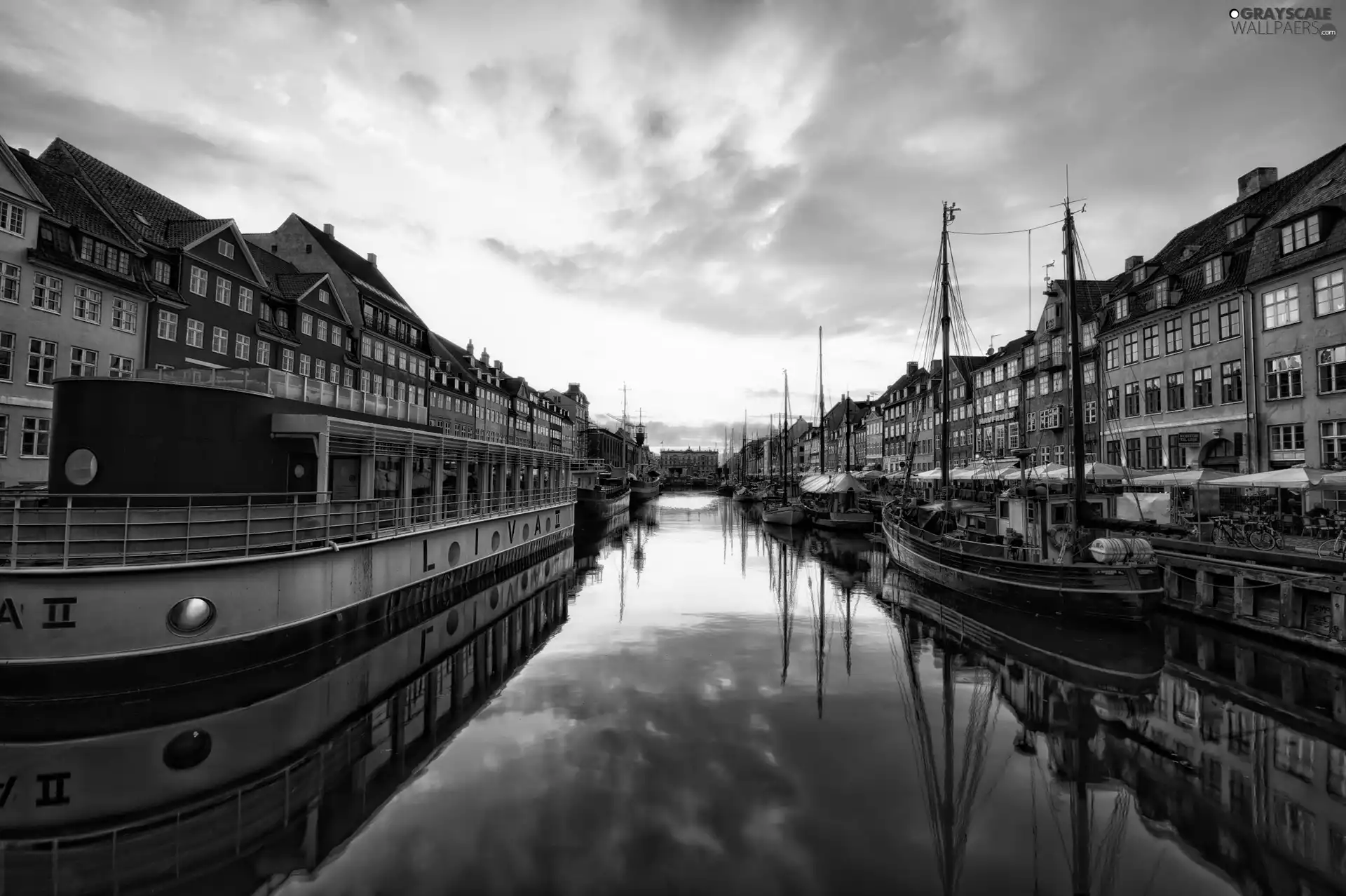 vessels, houses, sun, Nyhavn, west