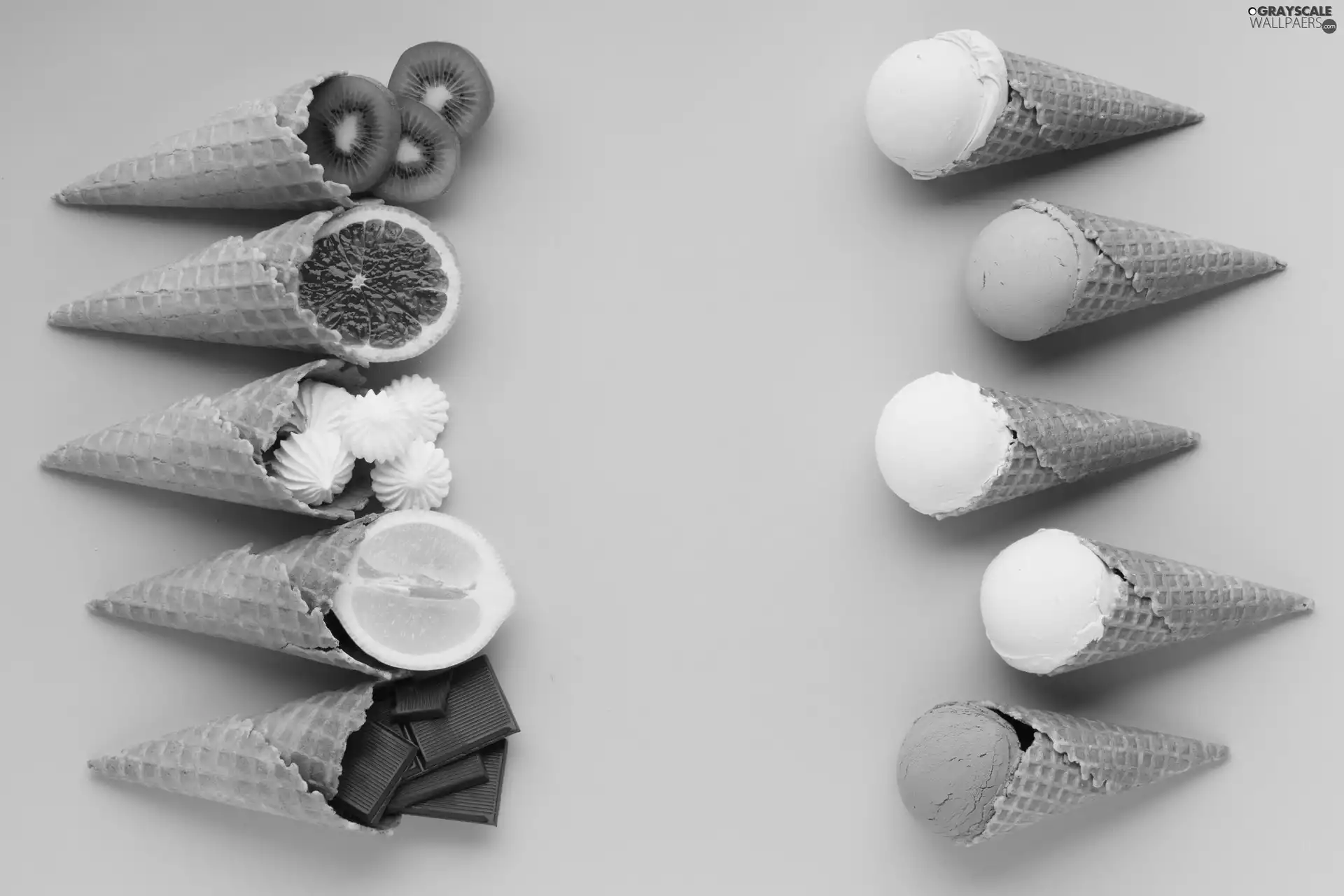 Fruits, Pink Background, wafers, Cones, ice cream