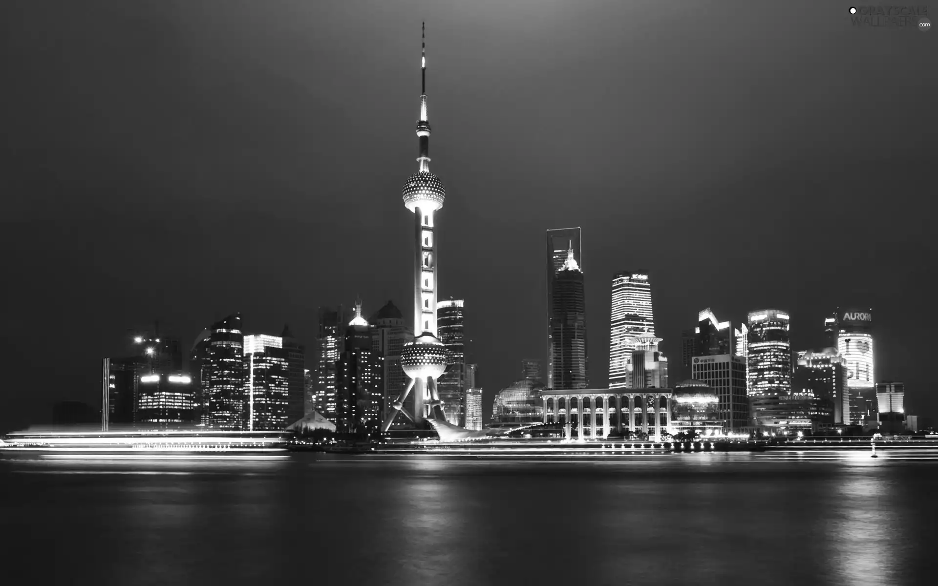 water, China, night, tower, Town
