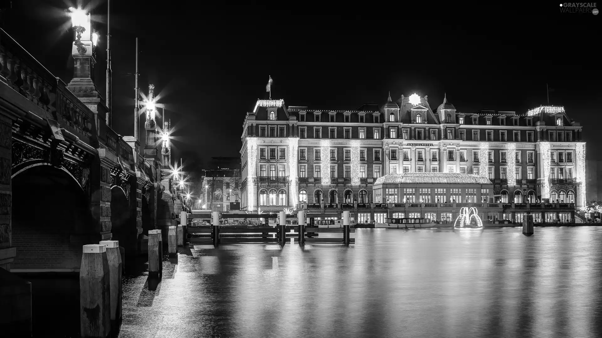 water, reflection, Amsterdam, Night, Hotel hall