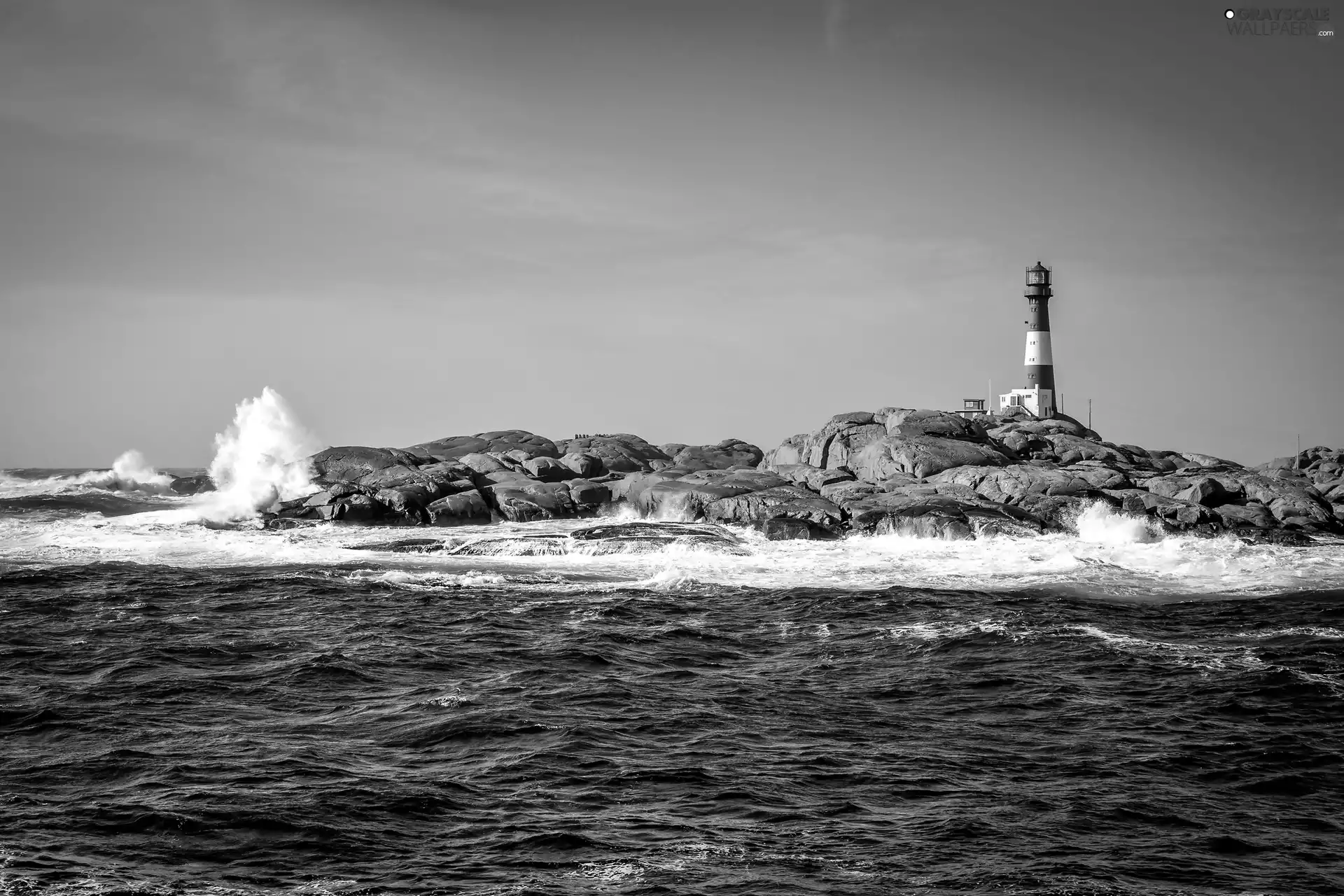 Lighthouses, rocks, Waves, sea