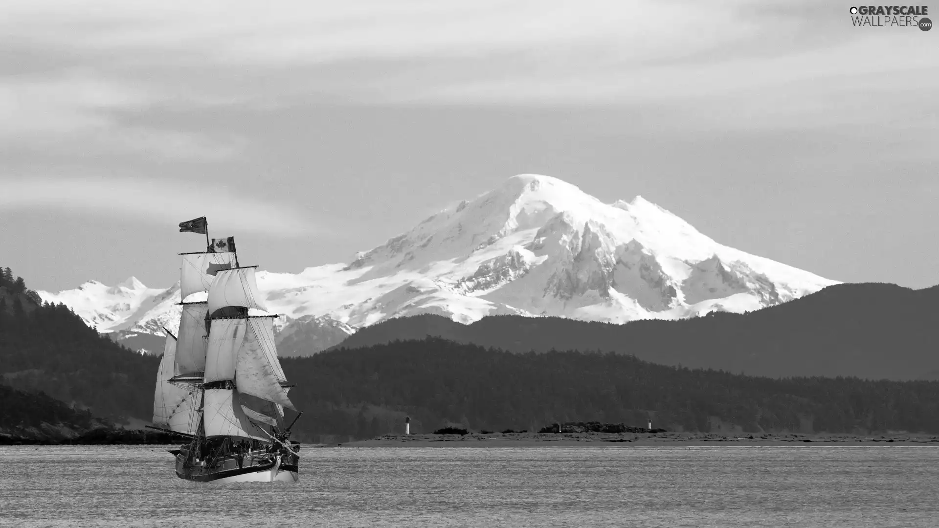 woods, Canada, lake, Mountains, sailing vessel
