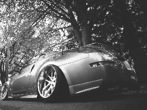 Nissan, 350Z, viewes, autumn, trees, Automobile, silver, Way