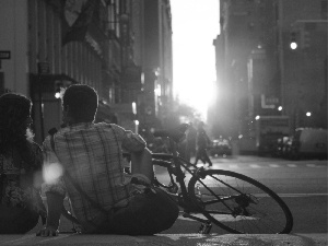 a man, Bike, sun, Street, west, Women