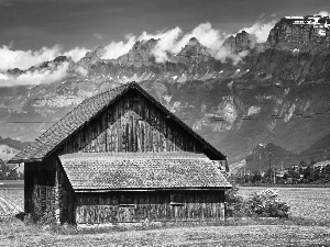 Alps, Austria, field, Mountains, Houses