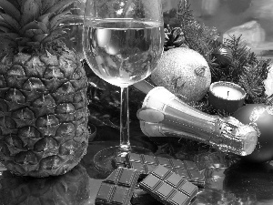 ananas, Champagne, New, year, chocolate, wine glass