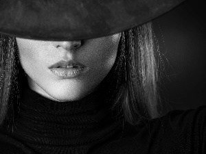 Black and white, girl, Hat