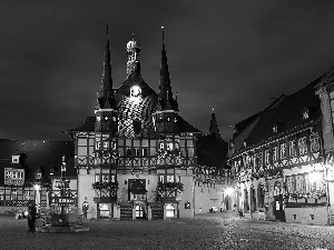 night, Germany, market, town hall, apartment house, Wernigerode