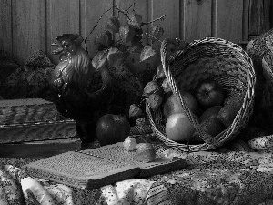 apples, autumn, basket, driers, truck concrete mixer, composition