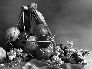 apples, daisy, basket, shawl, Metal