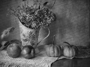 apples, pumpkin, dried, Flowers, pitcher