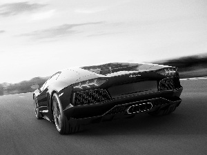 Art, track, Lamborghini, Aventador, Black