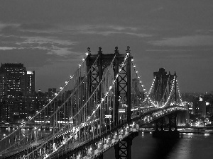 Manhattan Bridge, lighting, City at Night, skyscraper