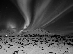 Mountains, Sky, aurora polaris