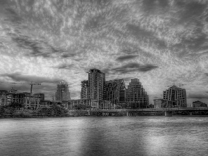 Austin, Teksas, clouds, Houses, River