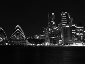 Sydney Opera House, Night, Sydney, skyscrapers, Australia