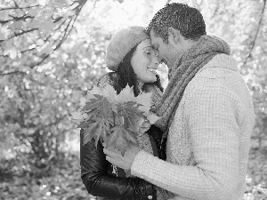 Women, Leaf, autumn, a man