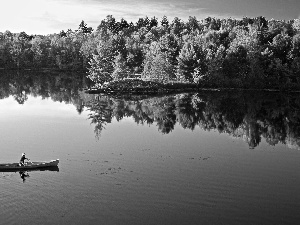 Boat, forest, autumn, lake