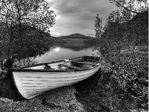 lake, Boat, autumn, branch pics