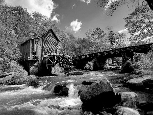 Windmill, forest, autumn, River